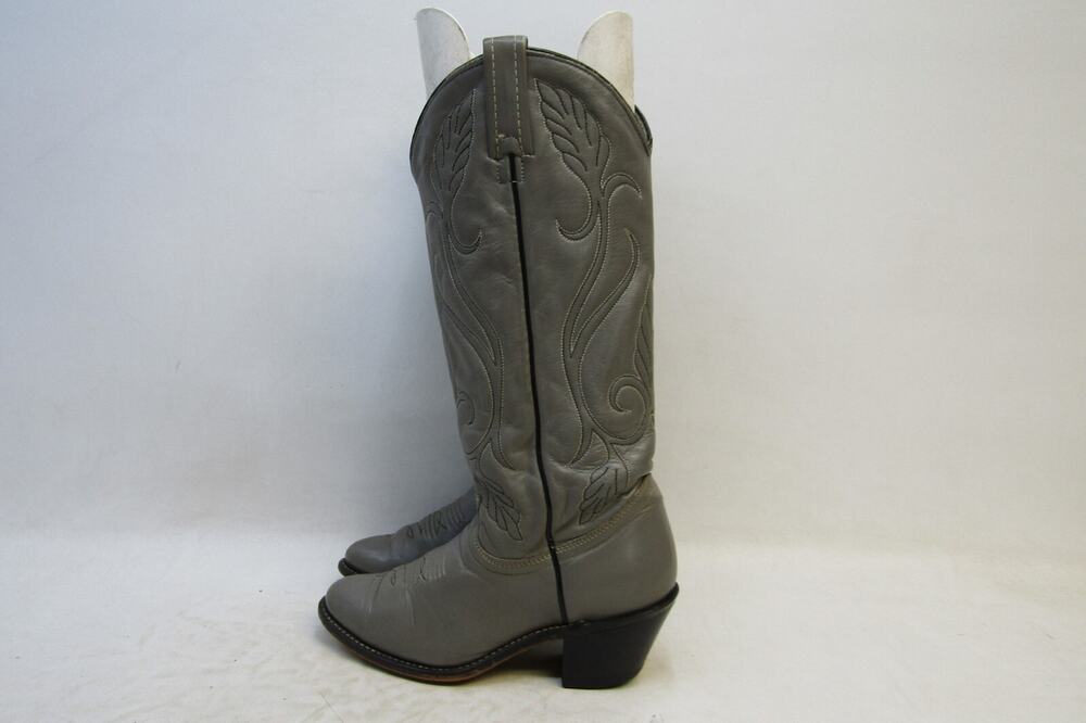 ACME Womens Size 5 M Gray Leather Cowboy Western Boots